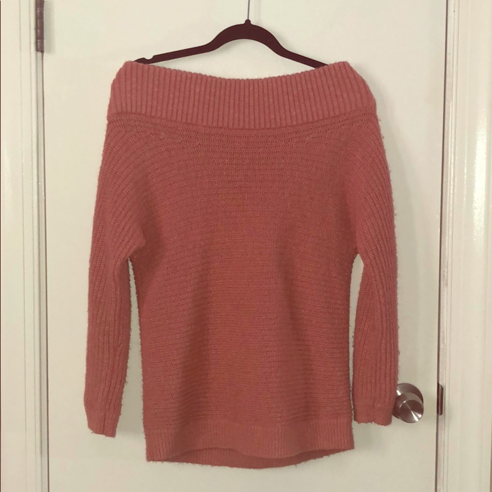 Off the shoulder coral sweater
